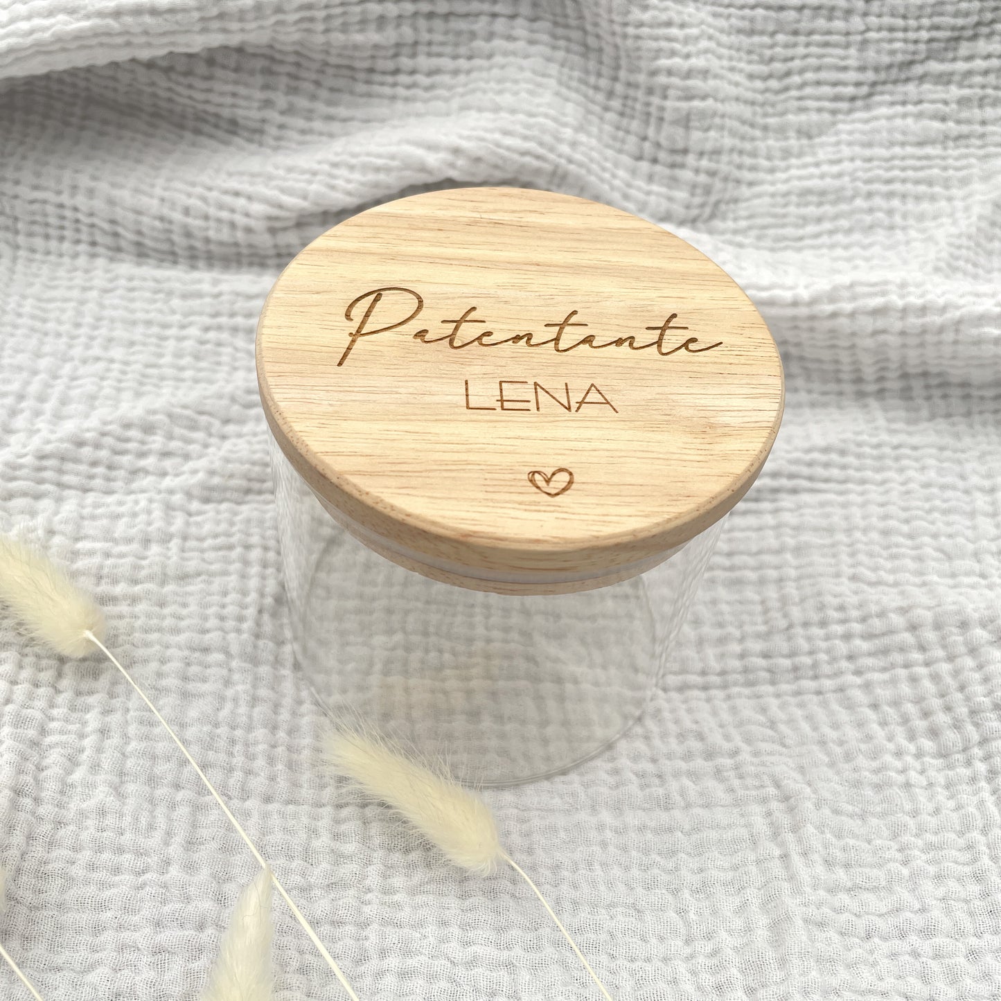 Vorratsglas mit Holzdeckel Patentante Patenonkel Gravur