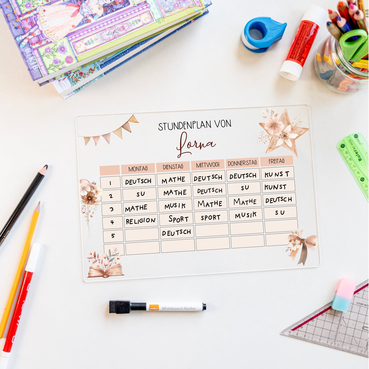 Stundenplan aus Acryl – personalisiert mit Namen (Boho 1)