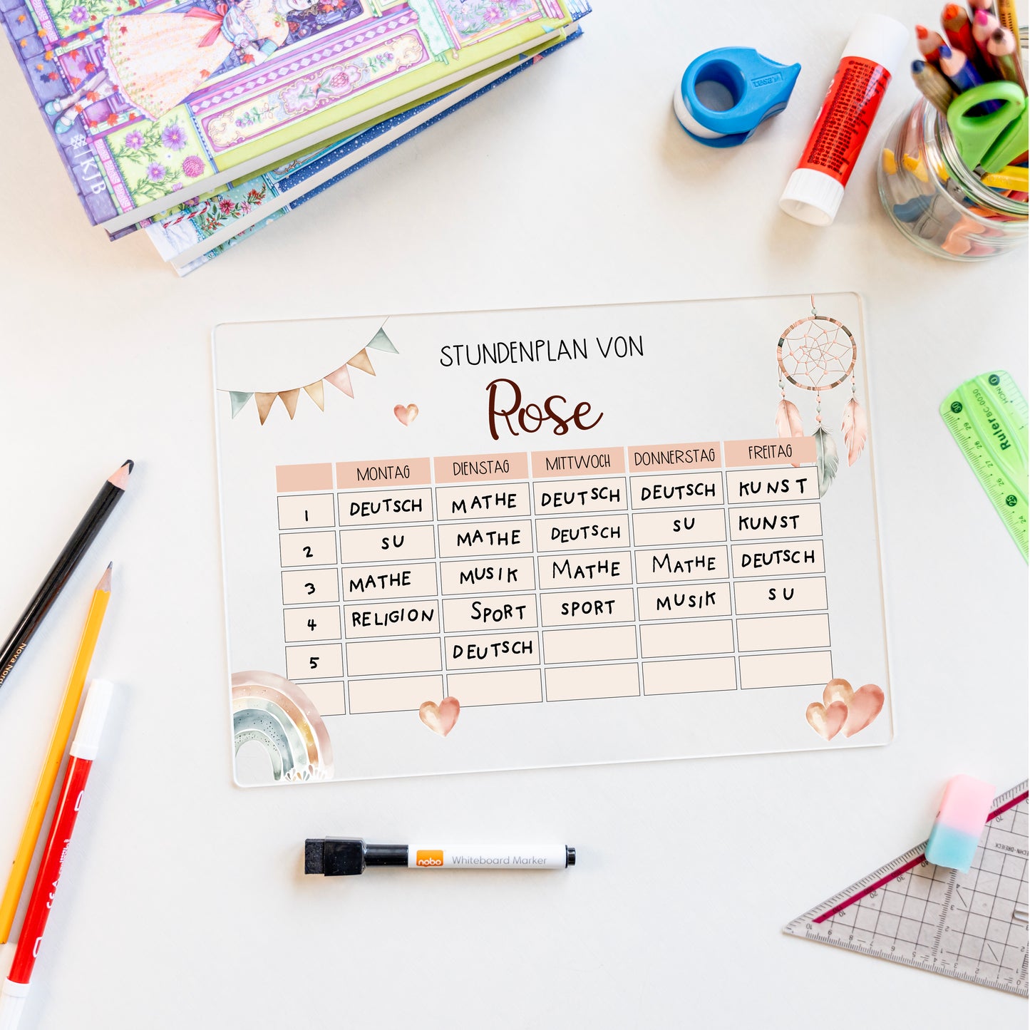 Stundenplan aus Acryl – personalisiert mit Namen (Boho 2)