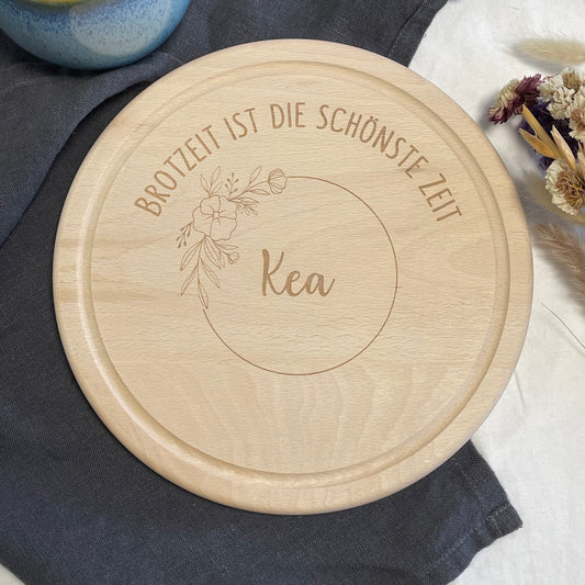 Frühstücksbrett Brotzeit ist die schönste Zeit! Blumenkranz