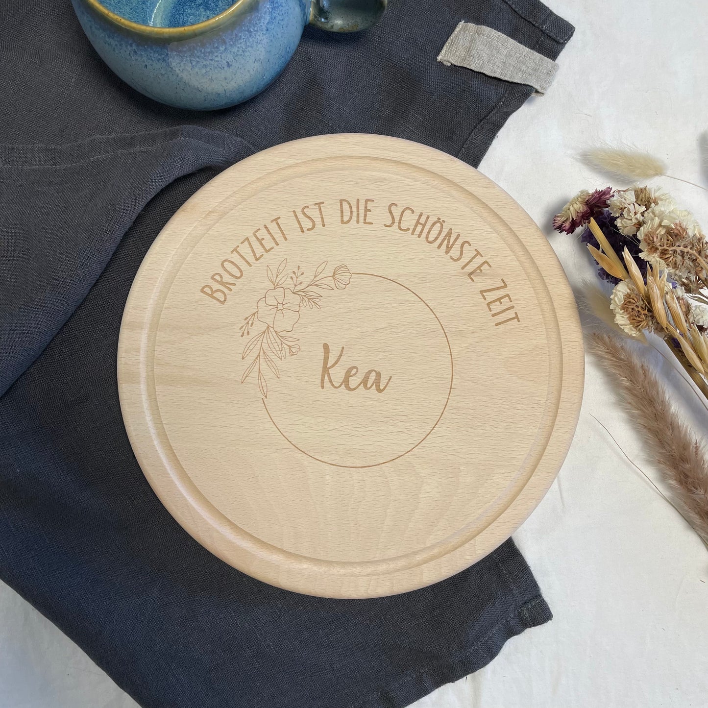 Frühstücksbrett Brotzeit ist die schönste Zeit! Blumenkranz