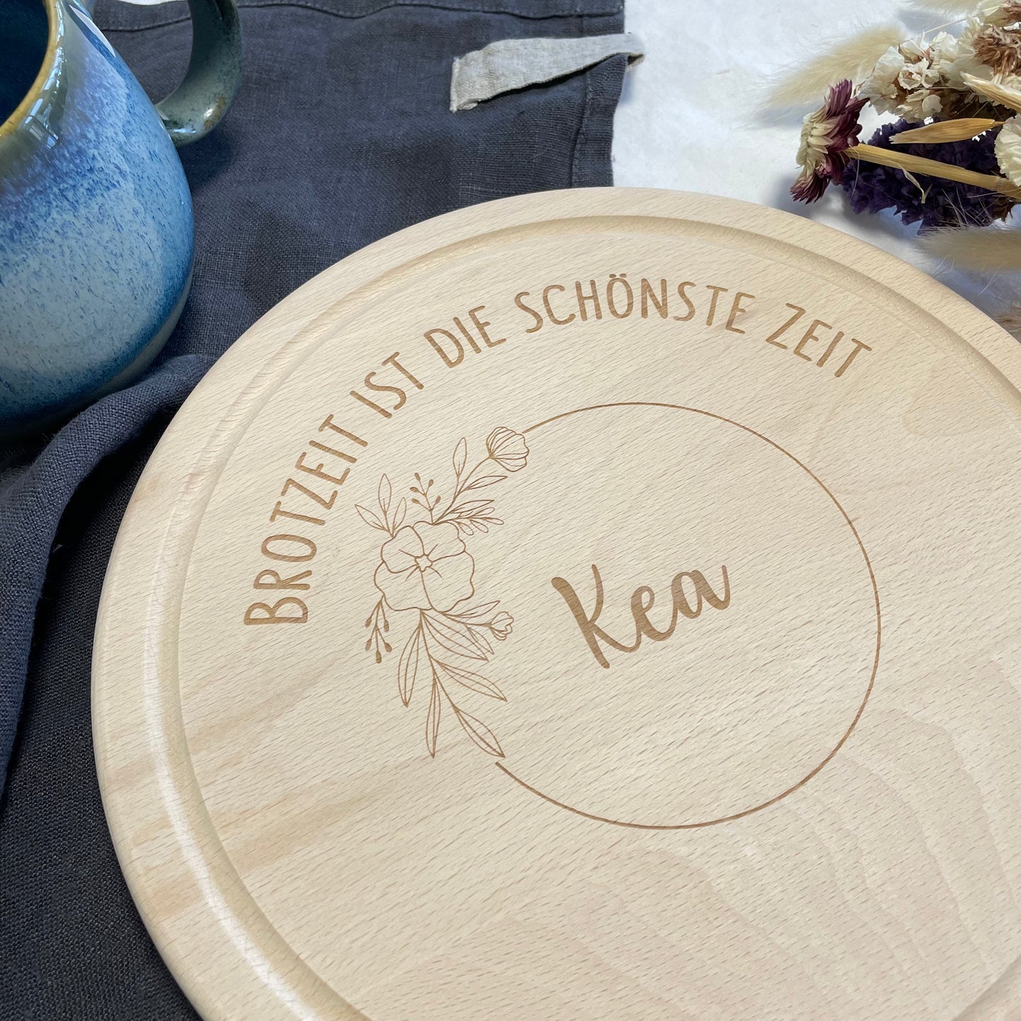 Frühstücksbrett Brotzeit ist die schönste Zeit! Blumenkranz