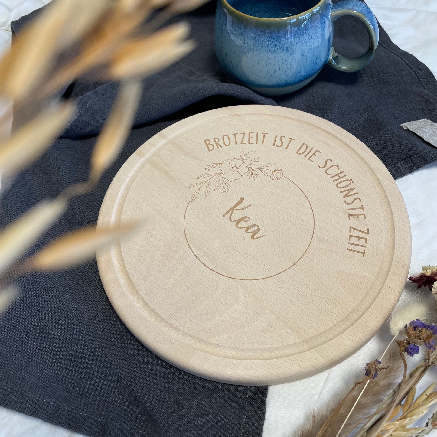 Frühstücksbrett Brotzeit ist die schönste Zeit! Blumenkranz