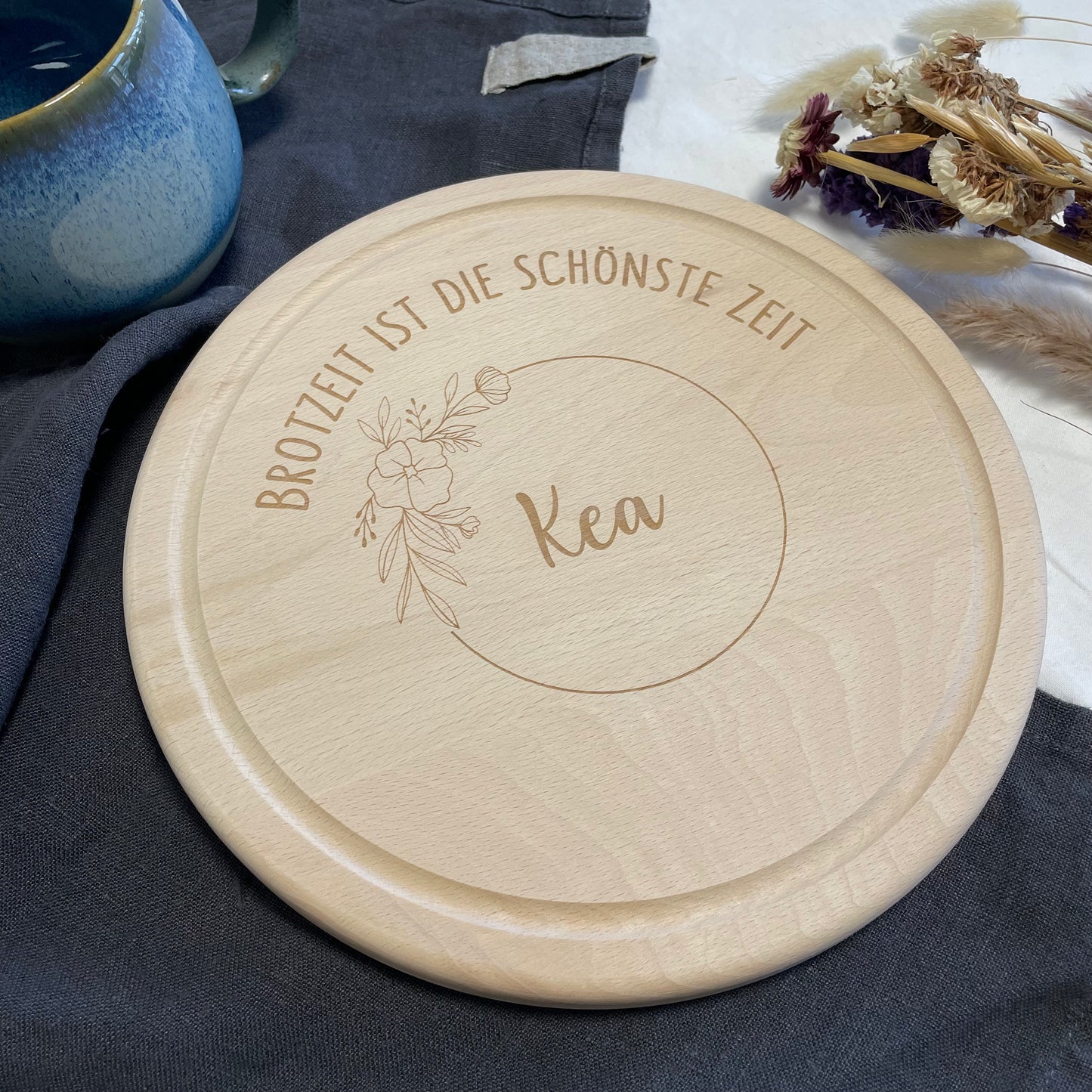 Frühstücksbrett Brotzeit ist die schönste Zeit! Blumenkranz