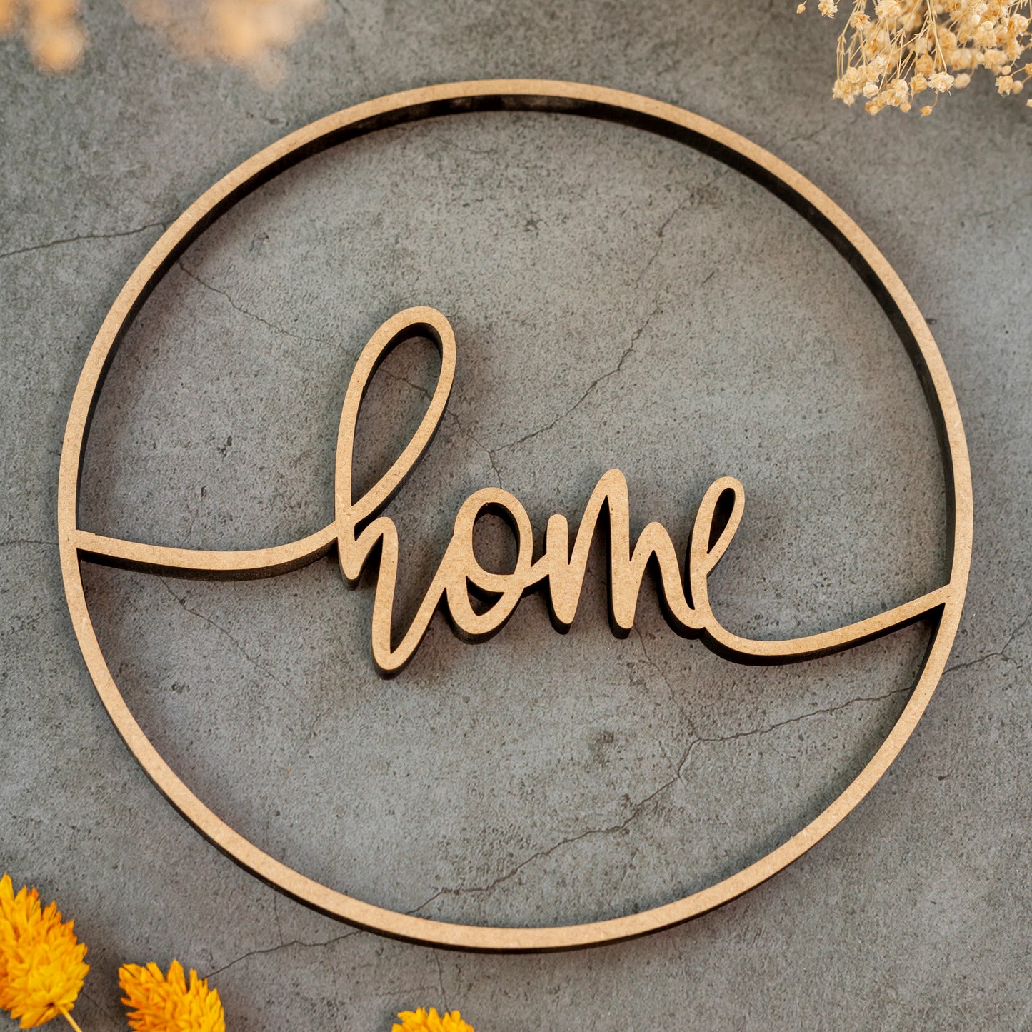 3D-Schriftzug "Kranz home" Wandkranz Türkranz Hoop