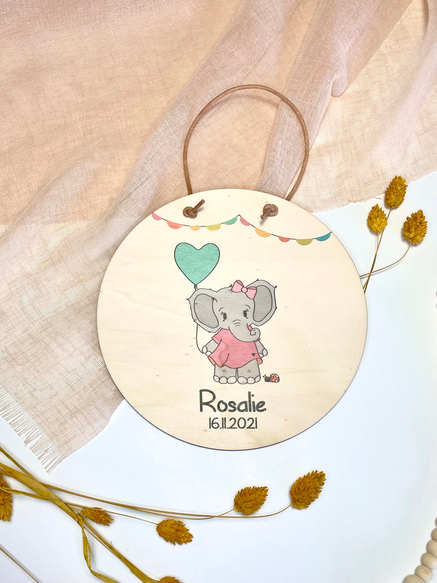 Namensschild Kinderzimmer Elefant Luftballon Mädchen personalisiert