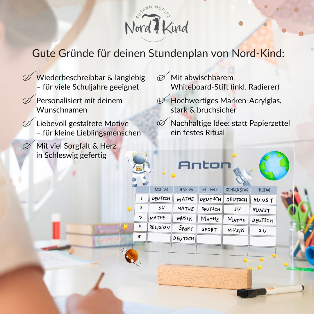 Stundenplan aus Acryl – personalisiert mit Namen (Astronaut 2)