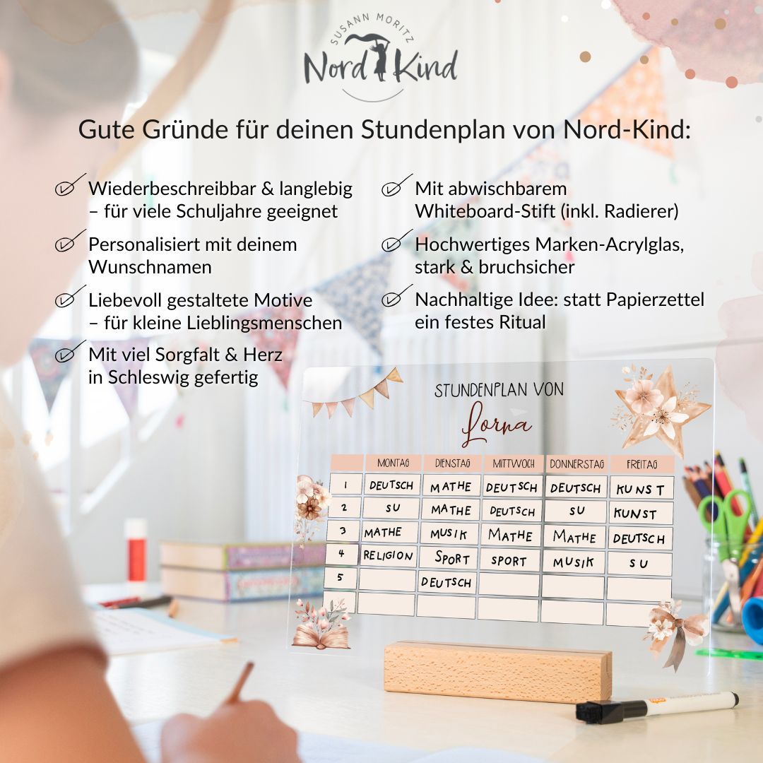 Stundenplan aus Acryl – personalisiert mit Namen (Boho 1)