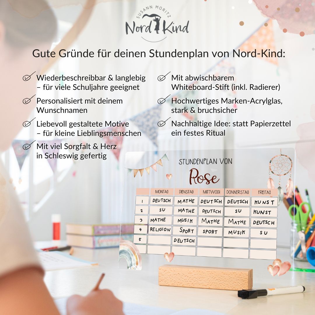 Stundenplan aus Acryl – personalisiert mit Namen (Boho 2)