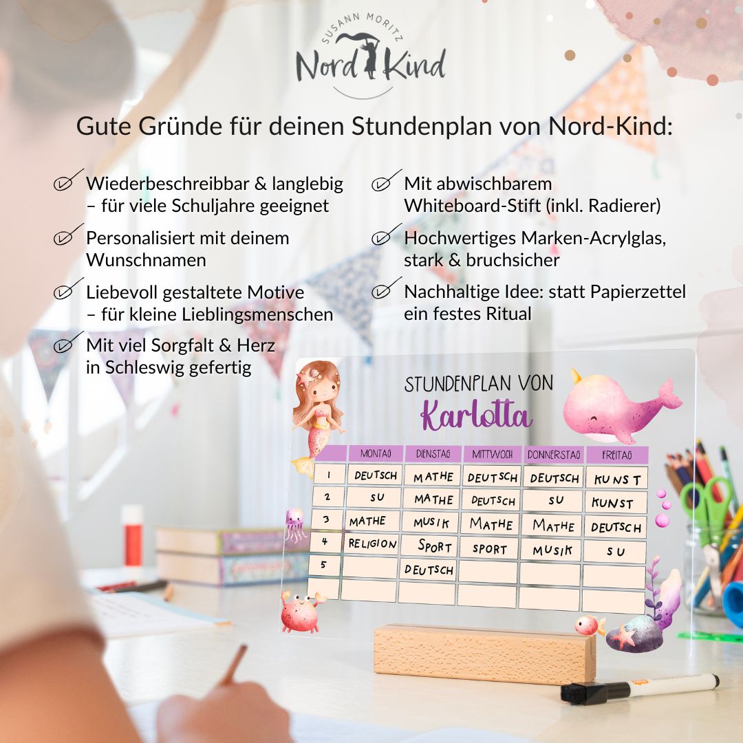 Infografik mit Vorteilen des Acryl-Stundenplans (Meerjungfrau 1)
