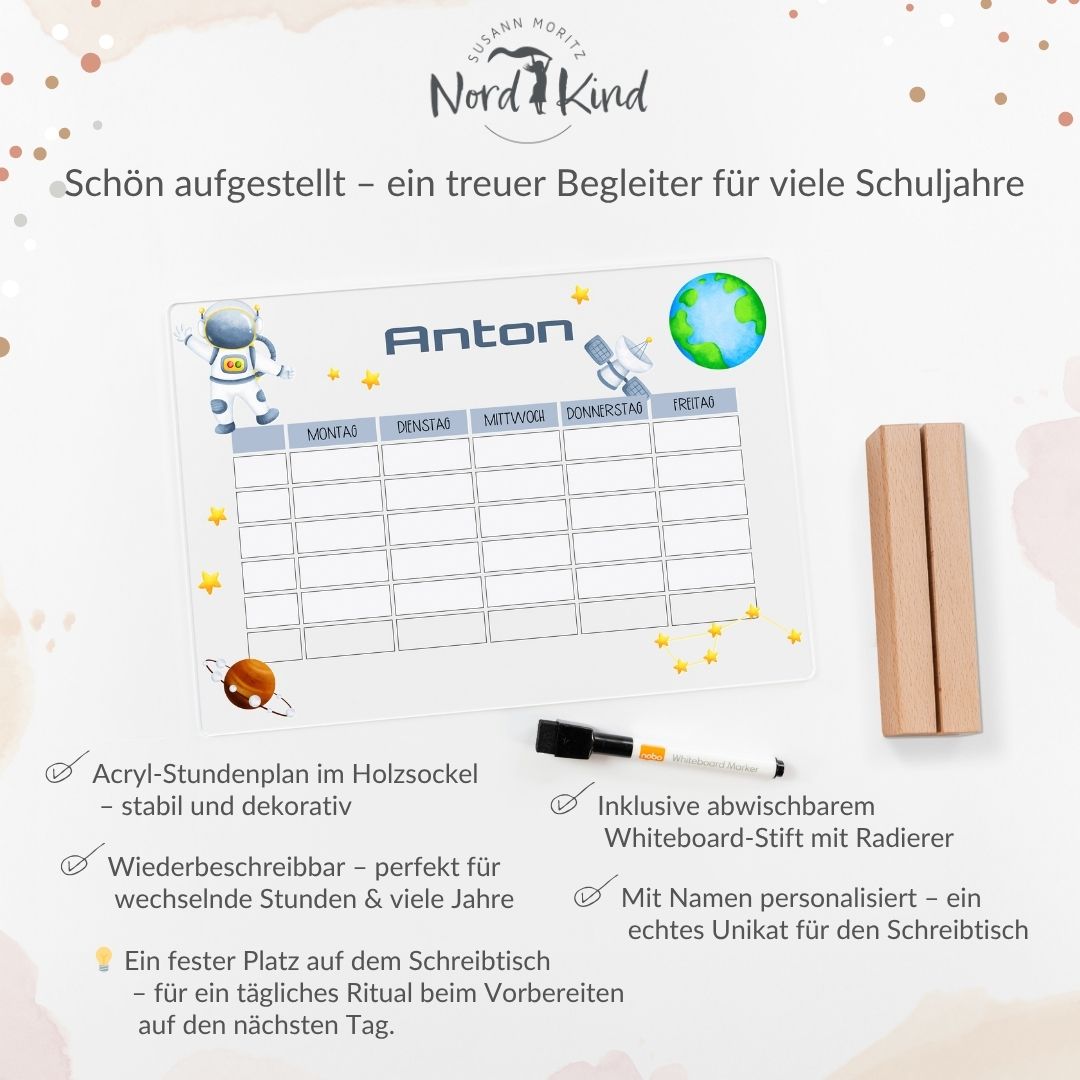 Stundenplan aus Acryl – personalisiert mit Namen (Astronaut 2)