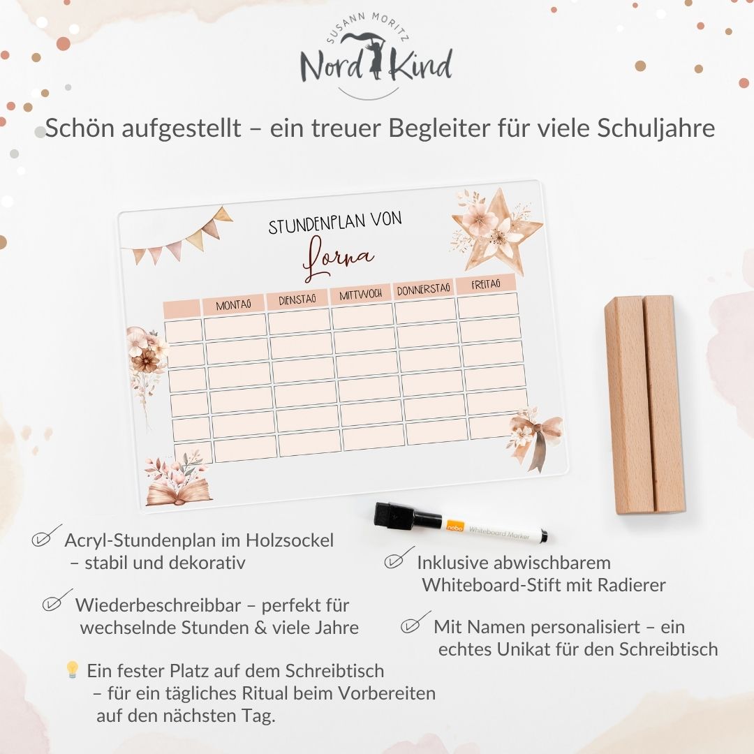 Stundenplan aus Acryl – personalisiert mit Namen (Boho 1)