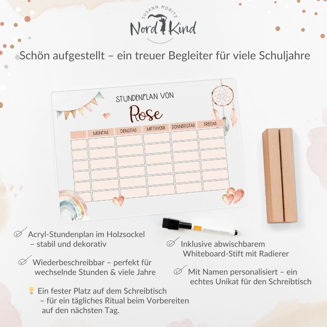 Stundenplan aus Acryl – personalisiert mit Namen (Boho 2)