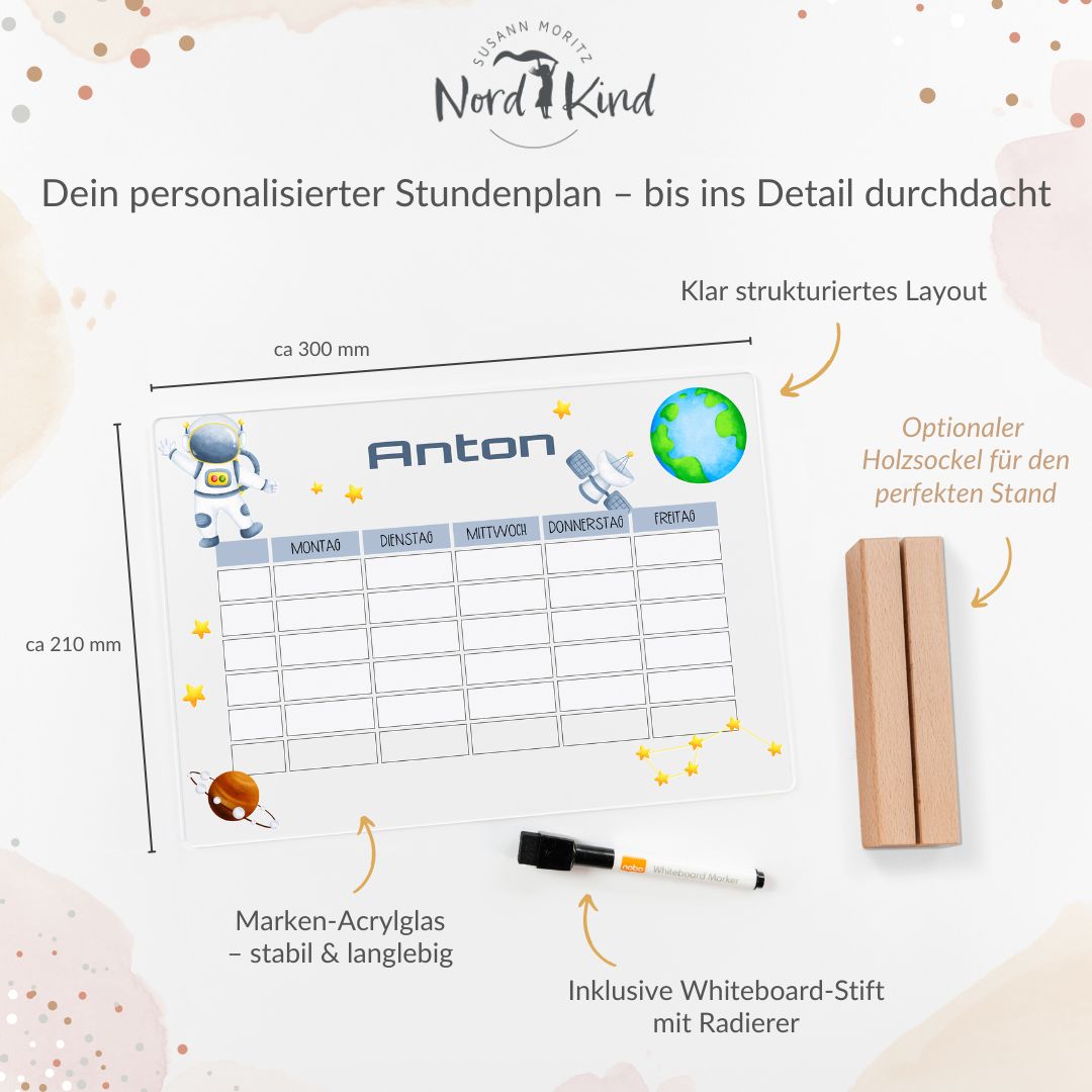 Stundenplan aus Acryl – personalisiert mit Namen (Astronaut 2)