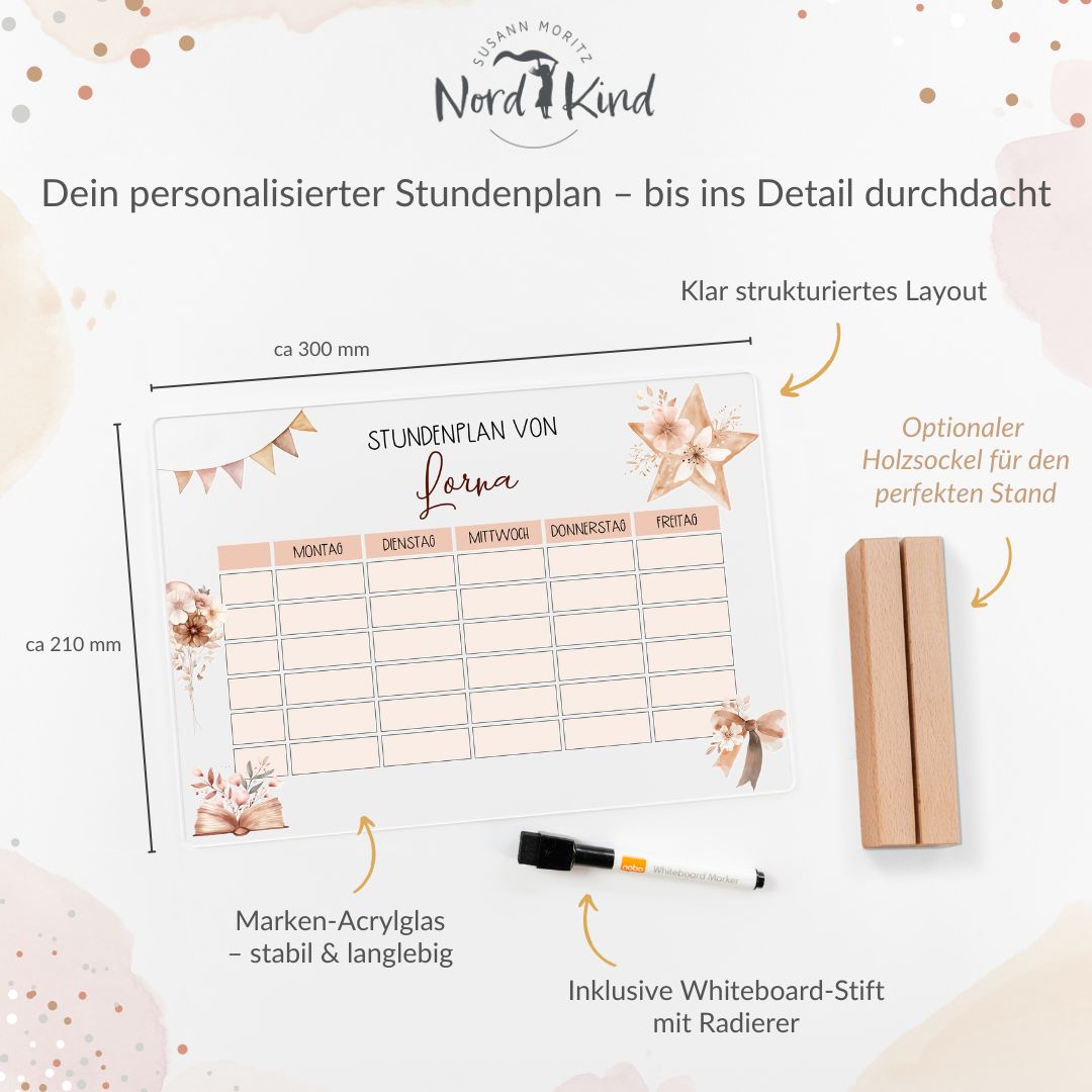 Stundenplan aus Acryl – personalisiert mit Namen (Boho 1)
