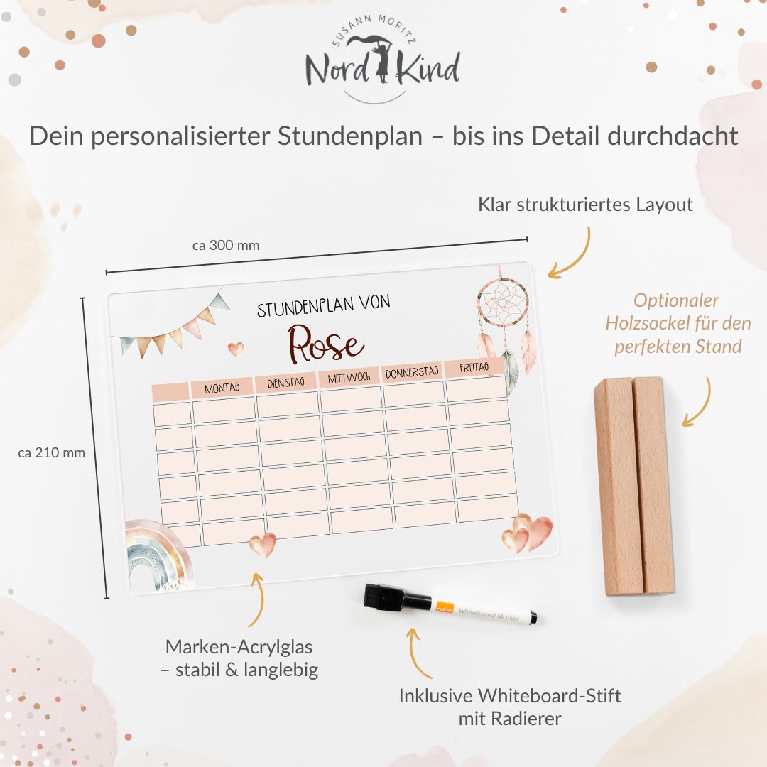 Stundenplan aus Acryl – personalisiert mit Namen (Boho 2)