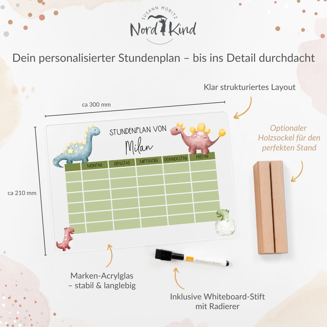 Stundenplan aus Acryl – personalisiert mit Namen (Dino 1)