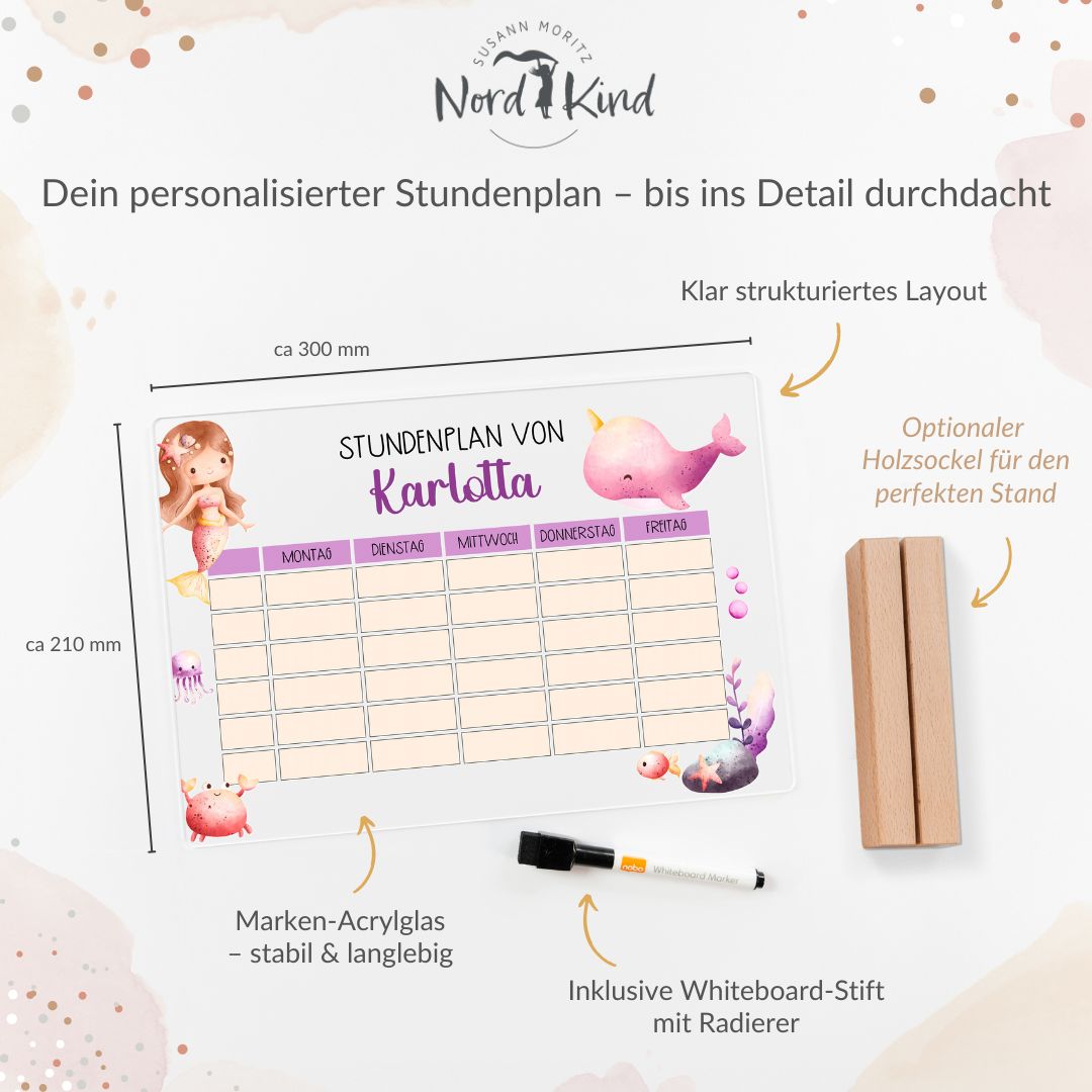Informationen zur Personalisierung: Stundenplan aus Acryl – personalisiert mit Namen (Meerjungfrau 1)
