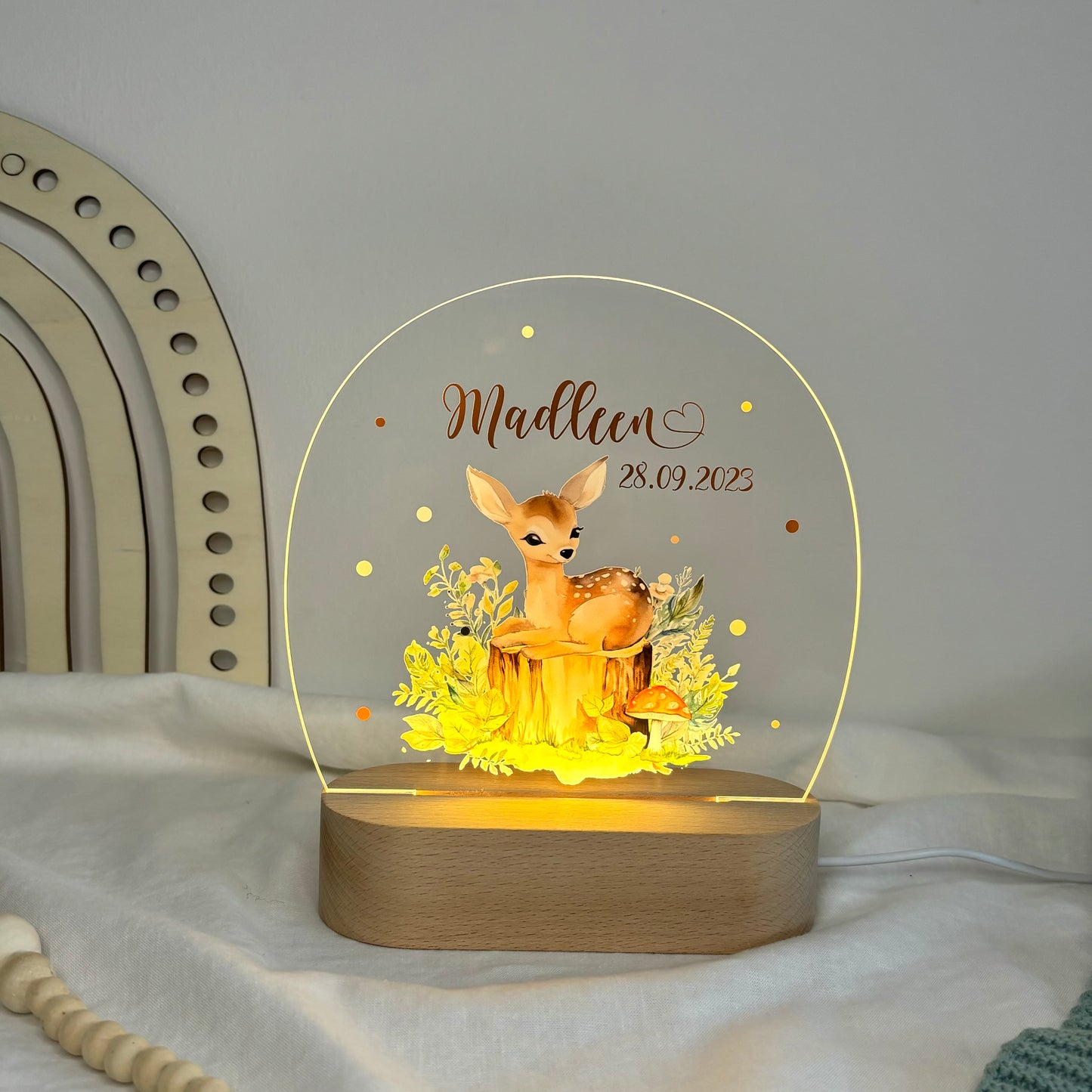 Nachtlampe personalisiert aus Acryl mit Tiermotiv Reh
