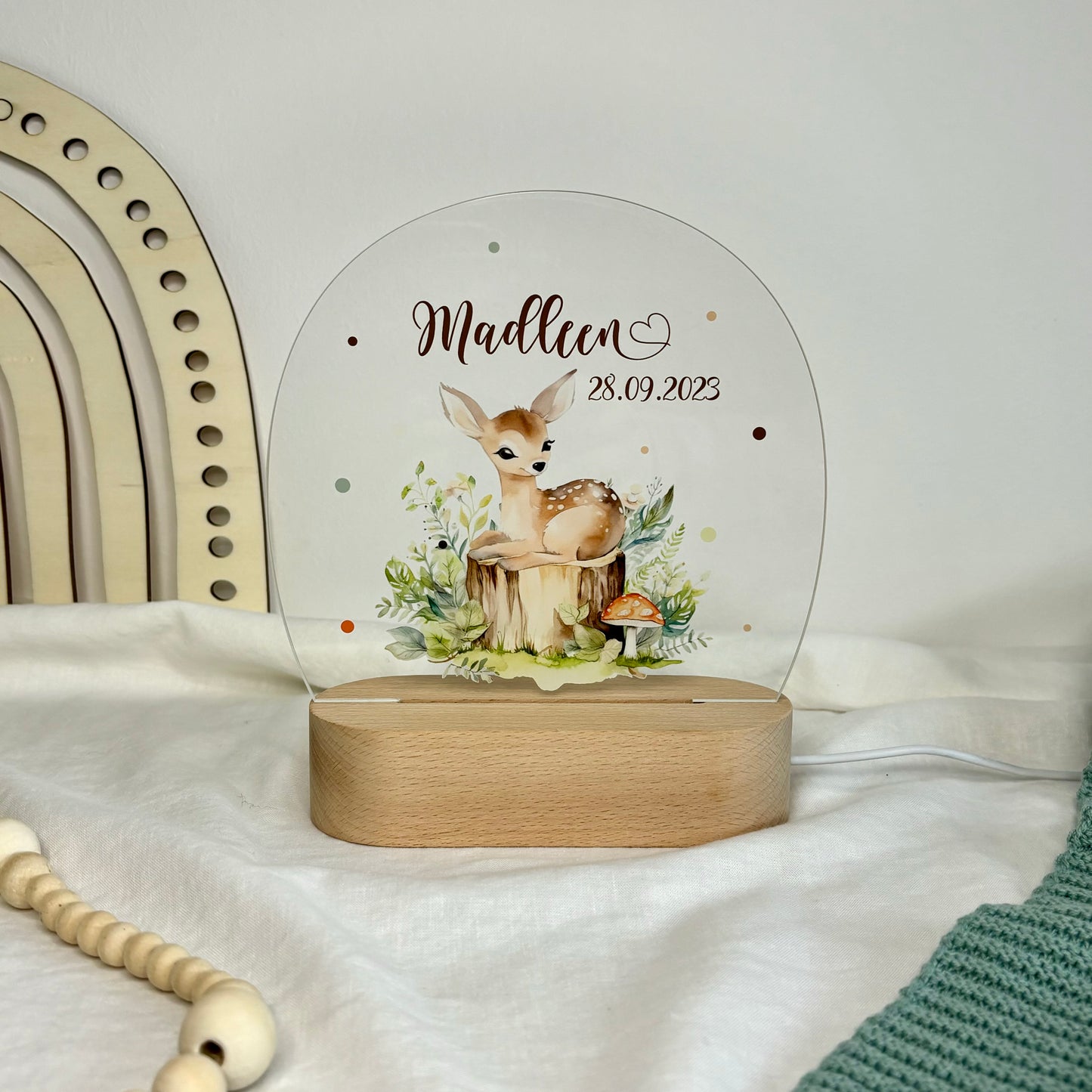 Nachtlampe personalisiert aus Acryl mit Tiermotiv Reh