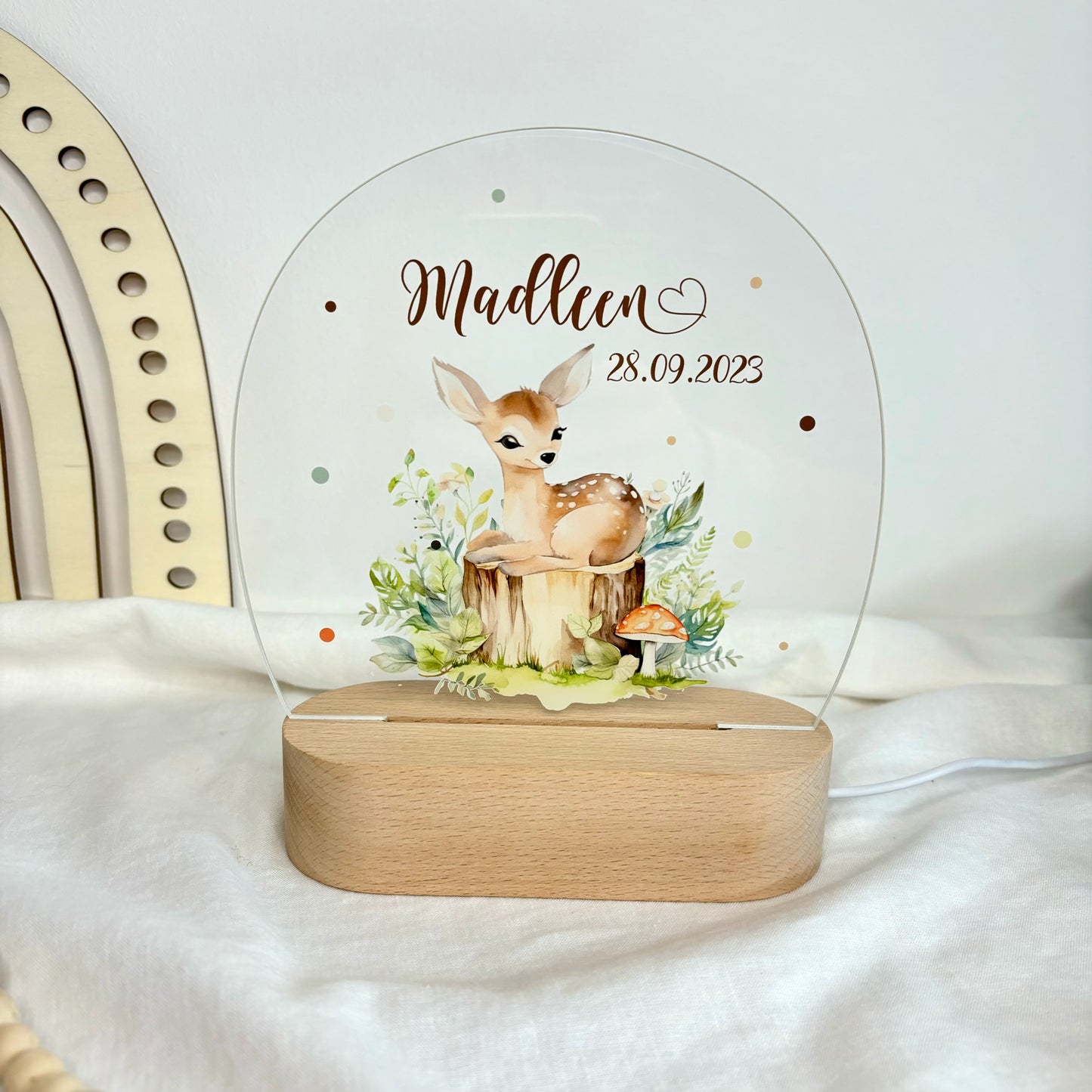 Nachtlampe personalisiert aus Acryl mit Tiermotiv Reh
