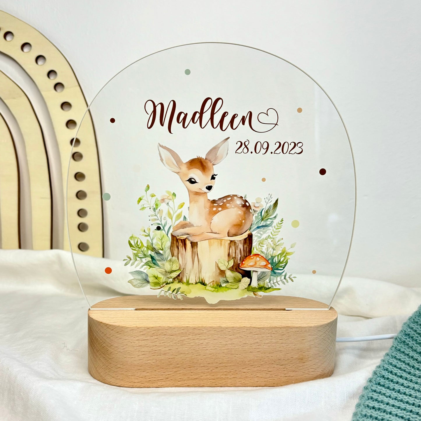 Nachtlampe personalisiert aus Acryl mit Tiermotiv Reh