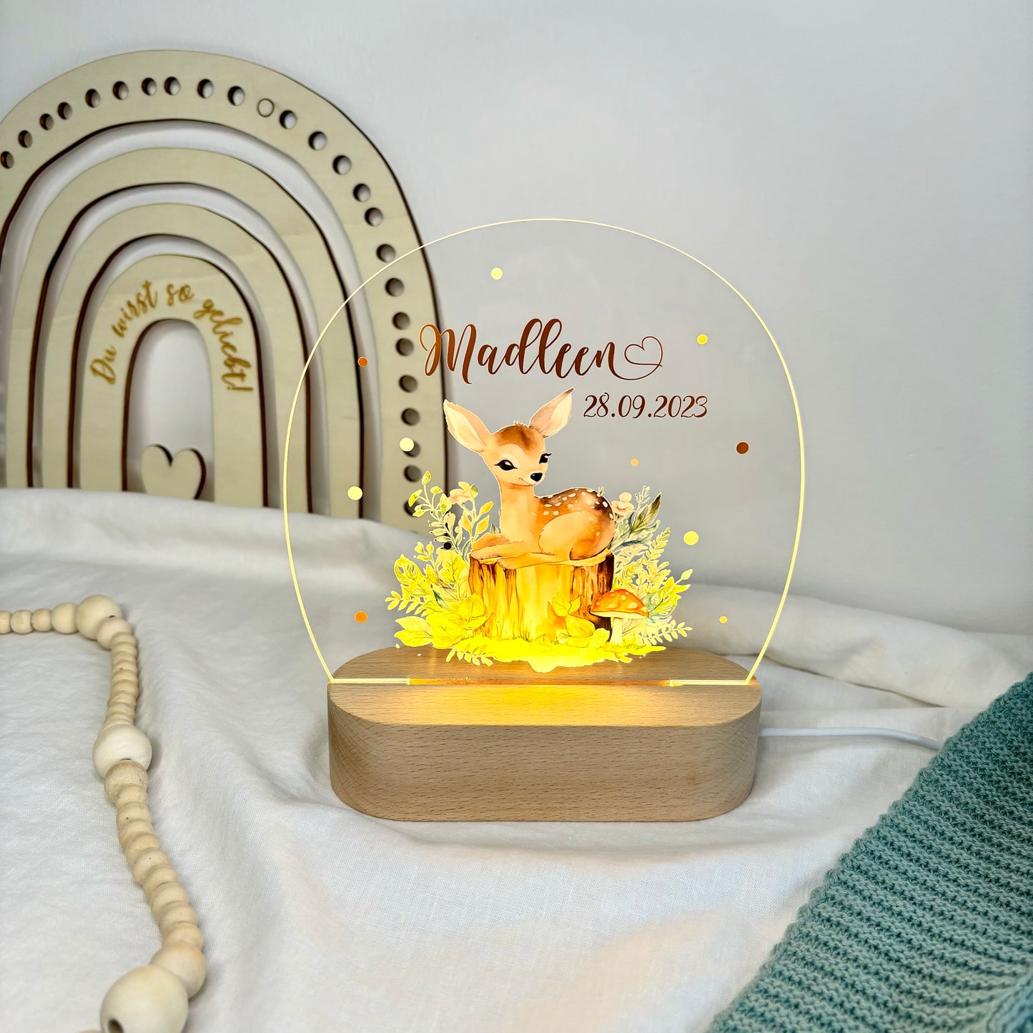 Nachtlampe personalisiert aus Acryl mit Tiermotiv Reh