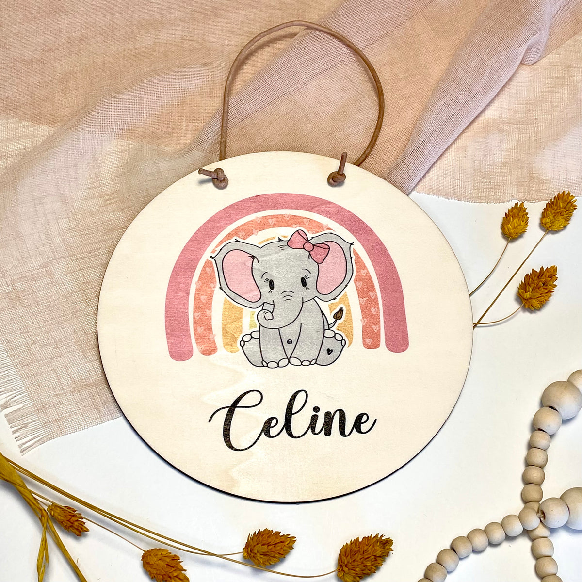 Namensschild Kinderzimmer Elefant Regenbogen Mädchen personalisiert