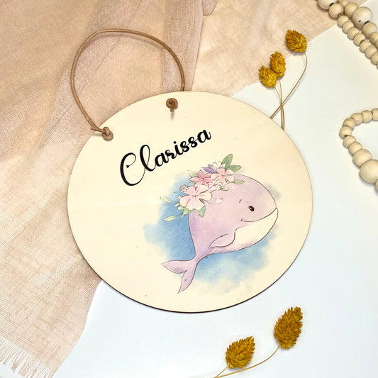 Namensschild Kinderzimmer Orca Blumenkranz Mädchen personalisiert