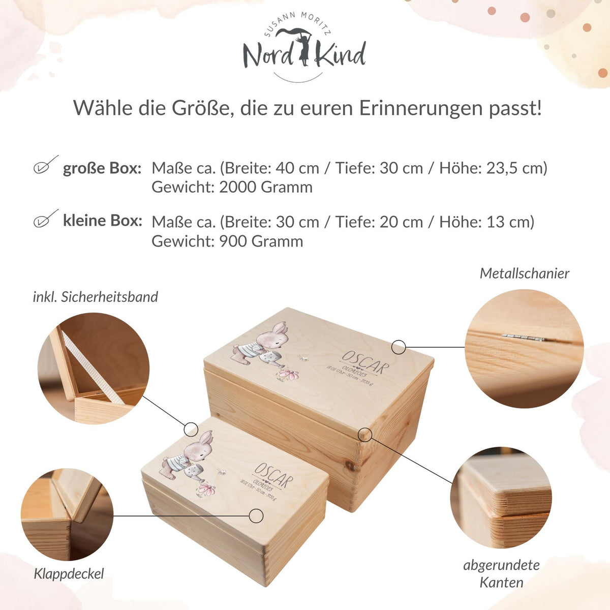 Erinnerungsbox aus Holz Motiv Hase 1, Produktbild 10
