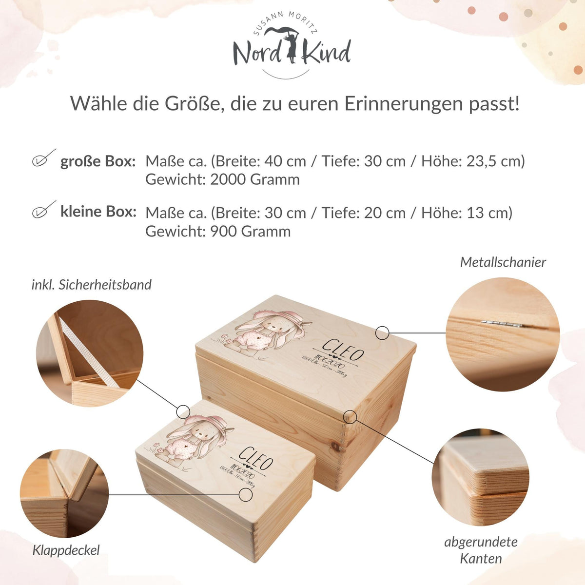 Erinnerungsbox aus Holz Motiv Hase 3, Produktbild 10