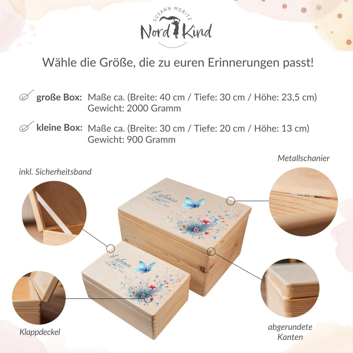 Erinnerungsbox aus Holz Motiv Schmetterling 2, Produktbild 10