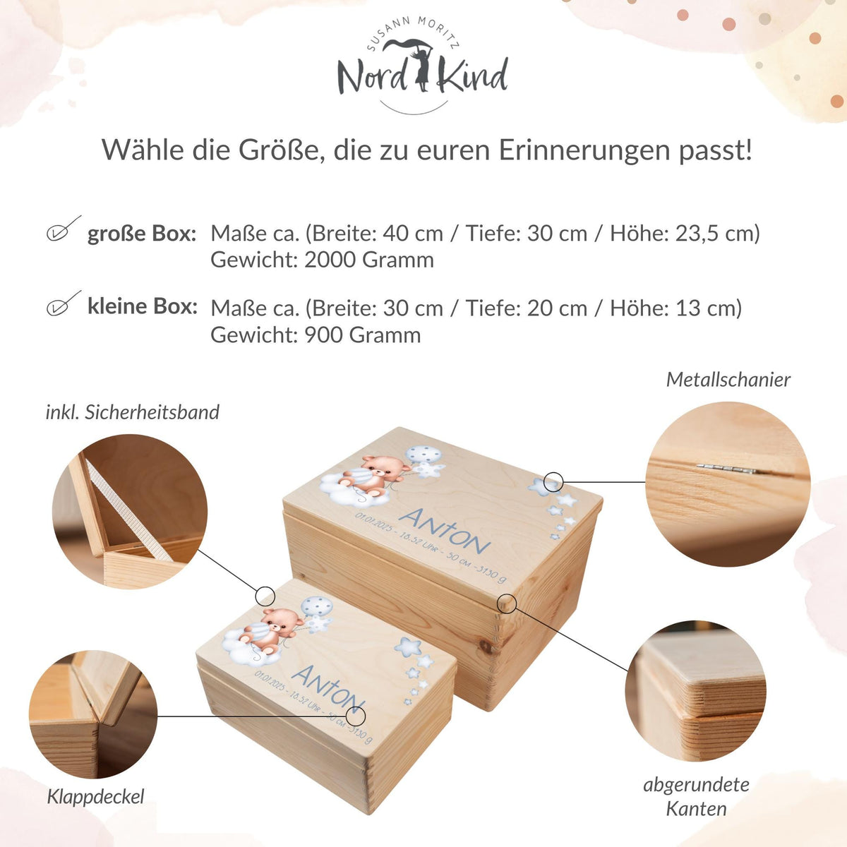 Erinnerungsbox aus Holz Motiv Teddy 1, Produktbild 10