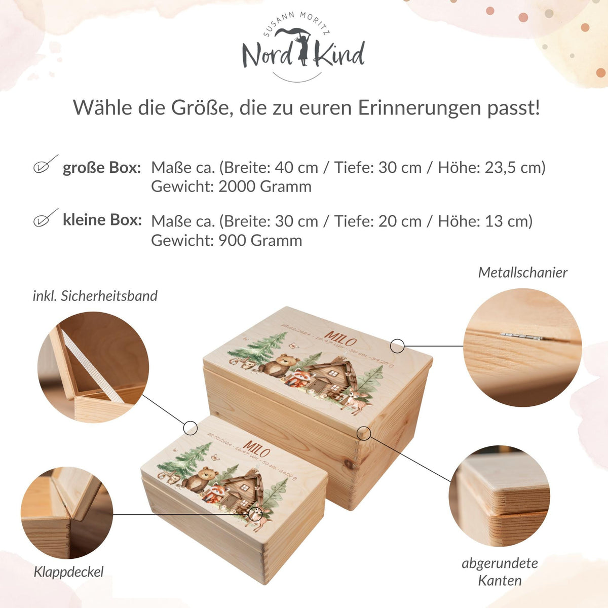 Erinnerungsbox aus Holz Motiv Waldtiere 2, Produktbild 10