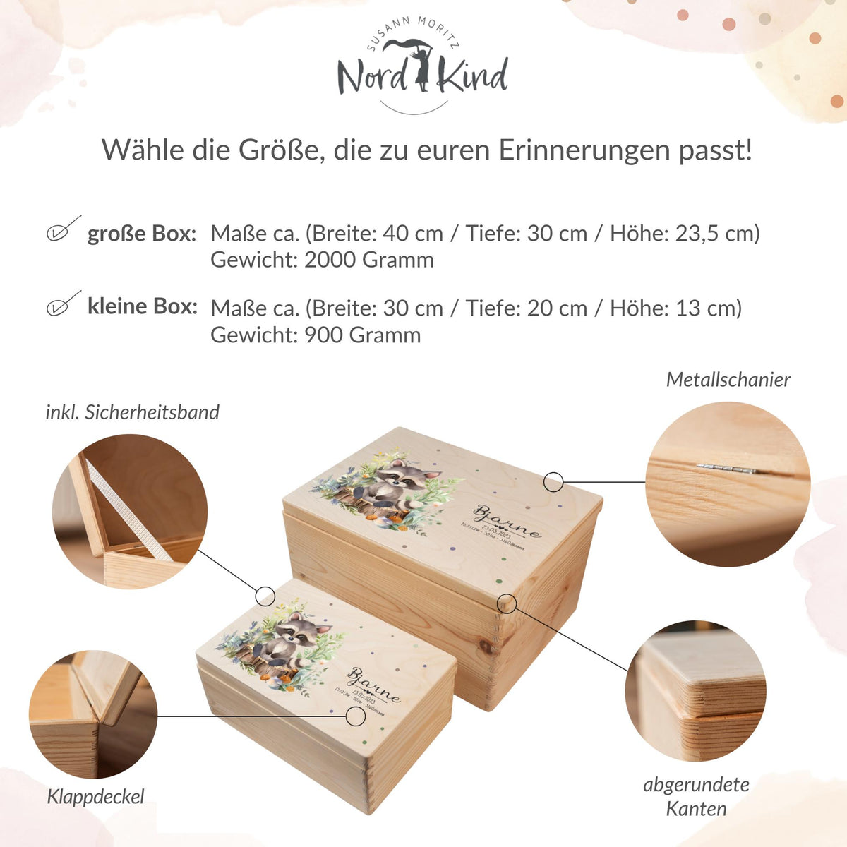 Erinnerungsbox aus Holz Motiv Waschbär 1, Produktbild 10