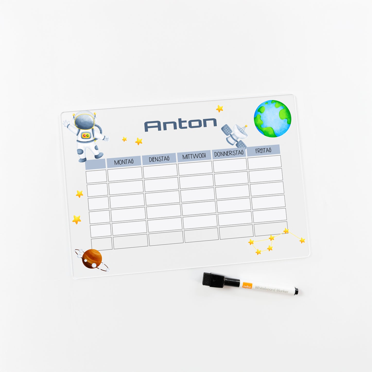 Stundenplan aus Acryl – personalisiert mit Namen (Astronaut 2)