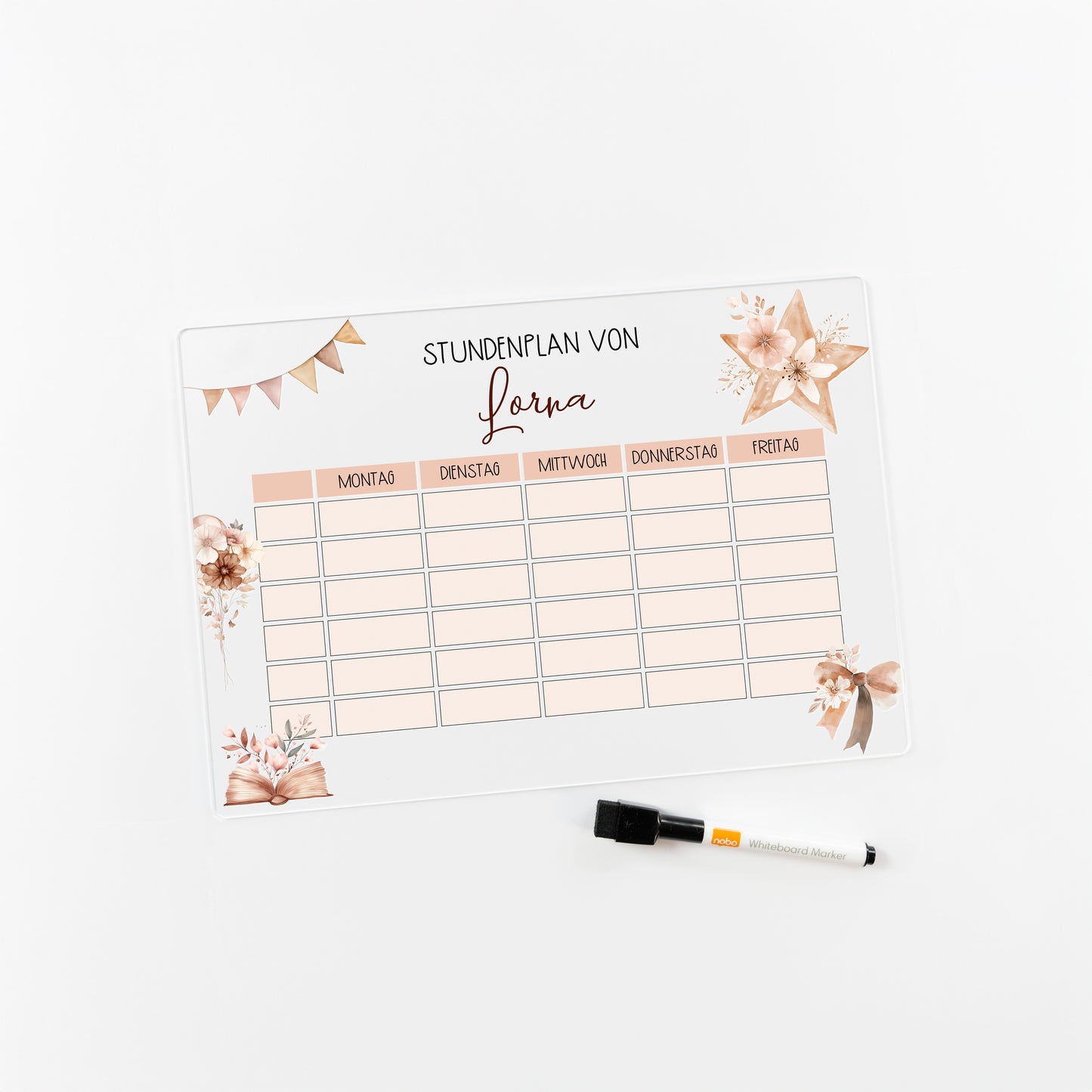 Stundenplan aus Acryl – personalisiert mit Namen (Boho 1)