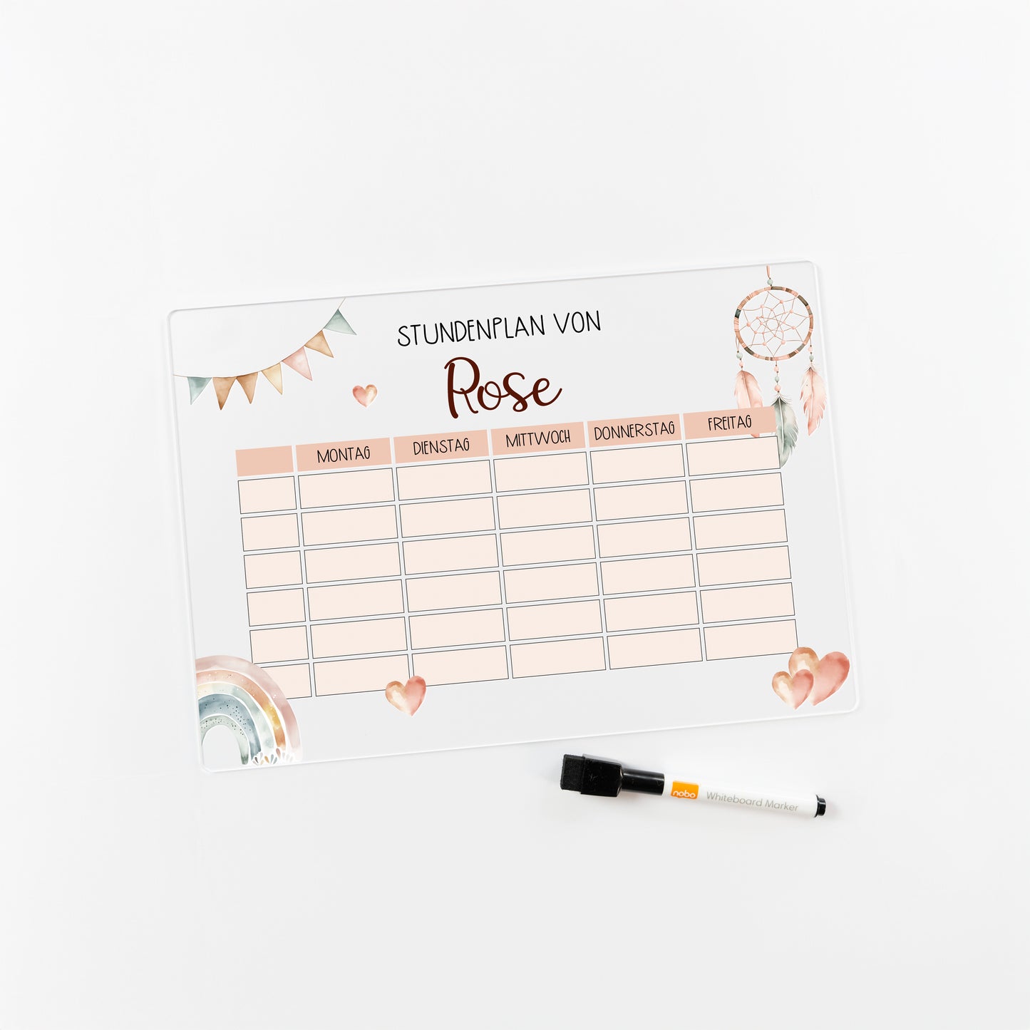 Stundenplan aus Acryl – personalisiert mit Namen (Boho 2)