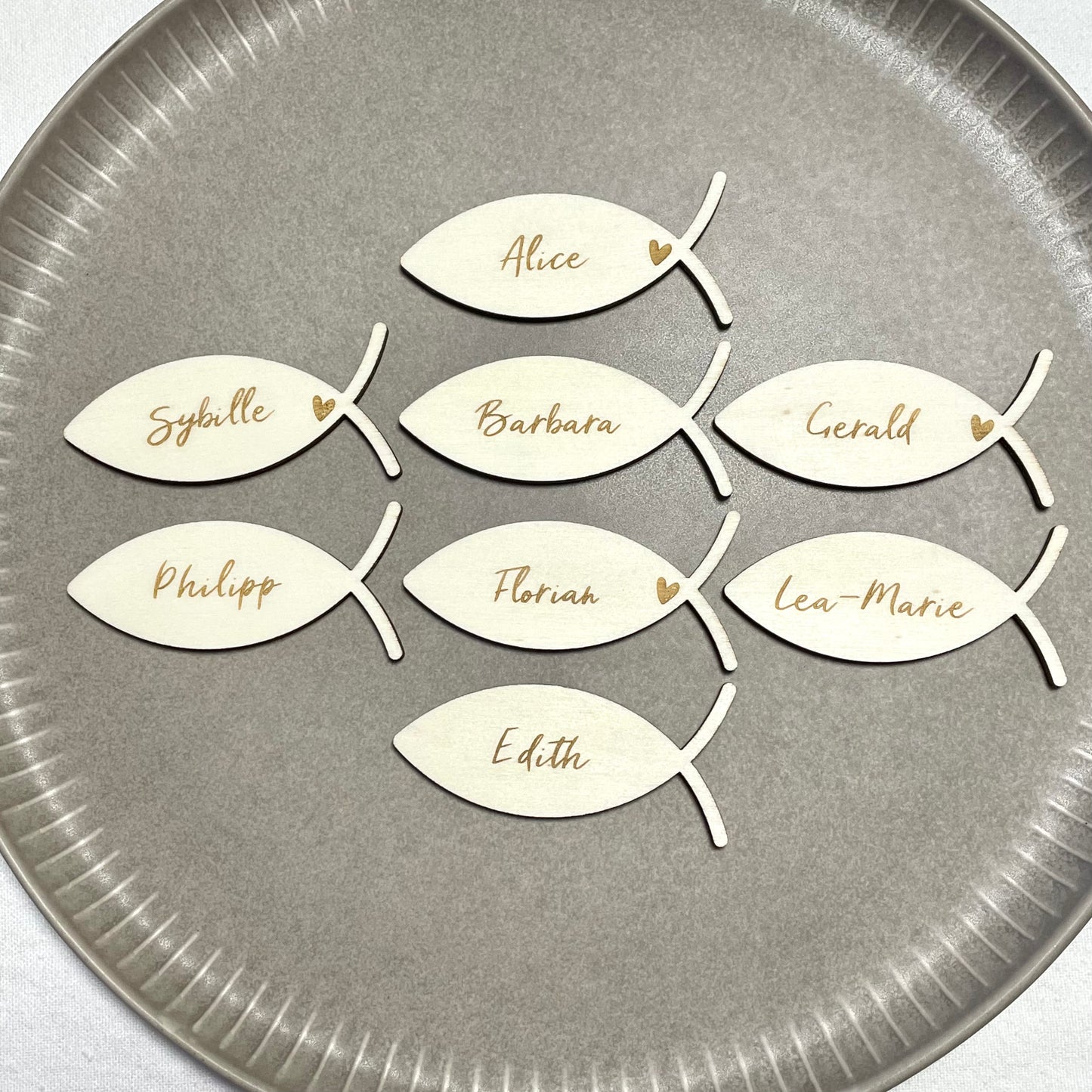 Namensschild Fisch | Platzkarte | Tischkarten | Deko | Konfirmation | Kommunion | Firmung | Taufe | Geburtstag | personalisiert | Holz