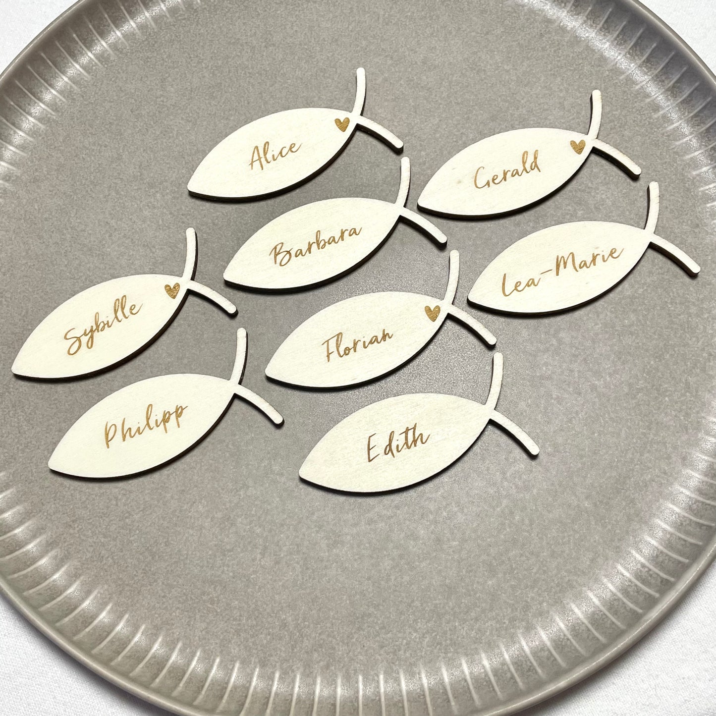Namensschild Fisch | Platzkarte | Tischkarten | Deko | Konfirmation | Kommunion | Firmung | Taufe | Geburtstag | personalisiert | Holz