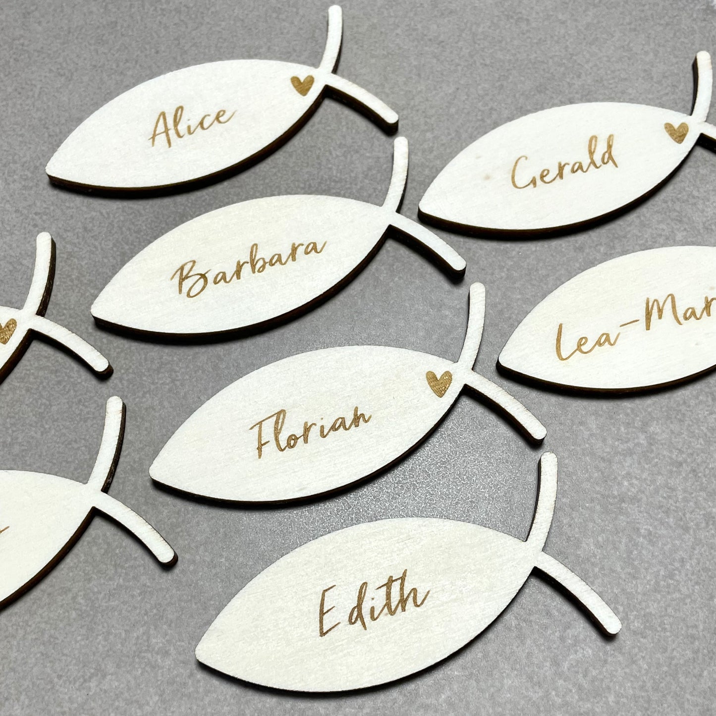 Namensschild Fisch | Platzkarte | Tischkarten | Deko | Konfirmation | Kommunion | Firmung | Taufe | Geburtstag | personalisiert | Holz