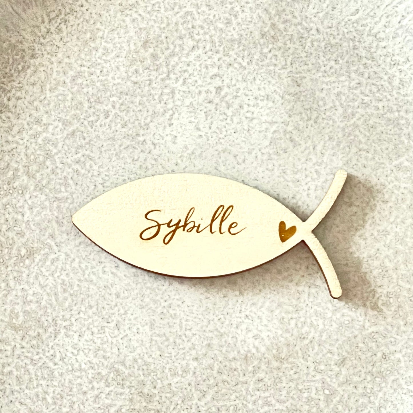 Namensschild Fisch | Platzkarte | Tischkarten | Deko | Konfirmation | Kommunion | Firmung | Taufe | Geburtstag | personalisiert | Holz
