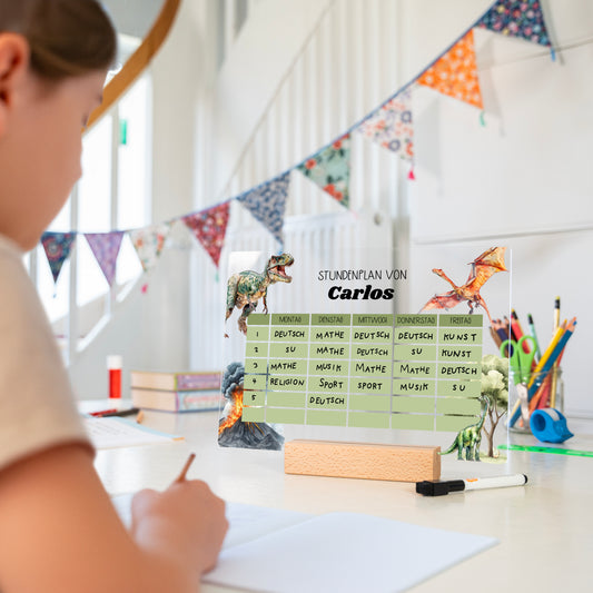 Stundenplan aus Acryl – personalisiert mit Namen (Dino 2)