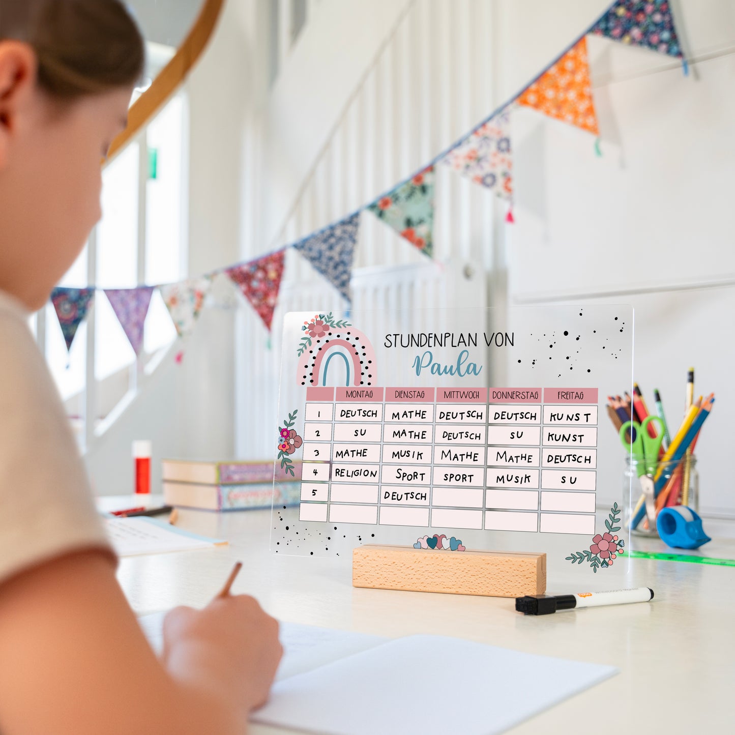 Stundenplan aus Acryl – personalisiert mit Namen (Regenbogen 1)