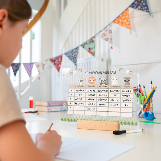 Stundenplan aus Acryl – personalisiert mit Namen (Tiere 2)