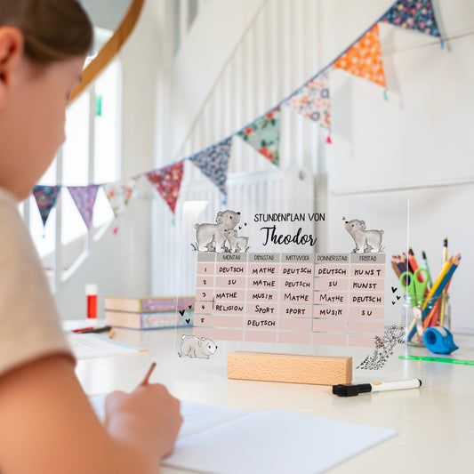 Stundenplan aus Acryl – personalisiert mit Namen (Bär 1)