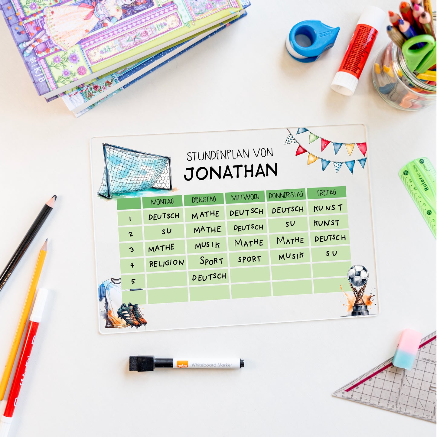 Stundenplan aus Acryl – personalisiert mit Namen (Fussball 1)