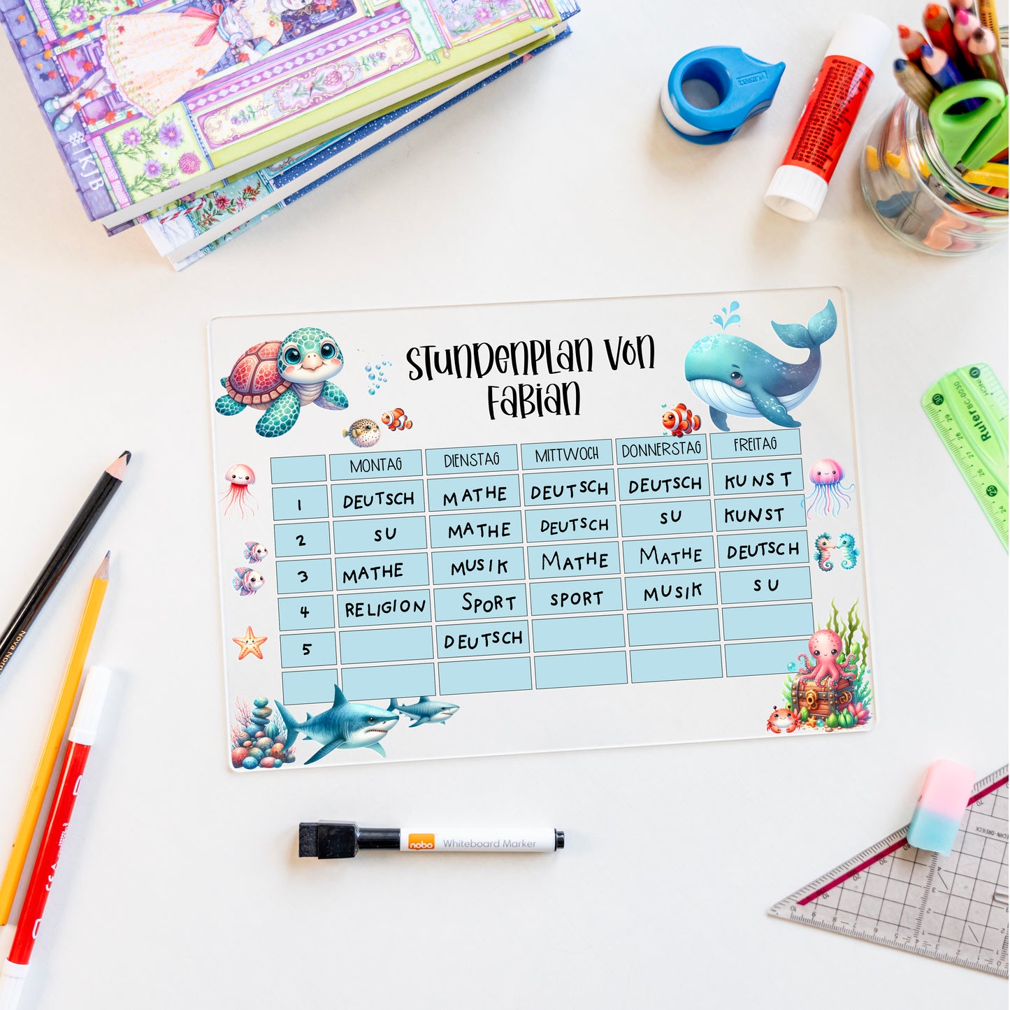 Stundenplan aus Acryl – personalisiert mit Namen (Unterwasserwelt 1)