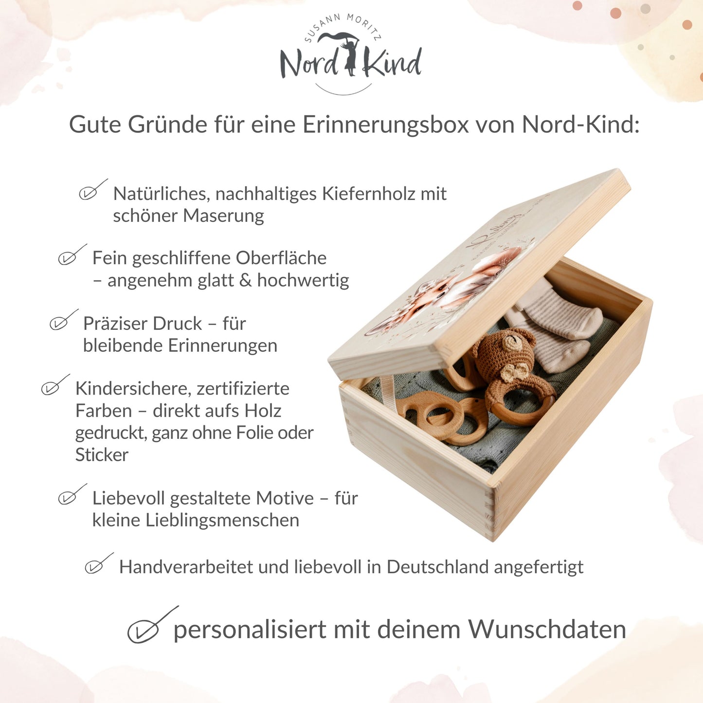 Personalisierte Erinnerungsbox aus Holz mit hochwertiger Verarbeitung und Druck