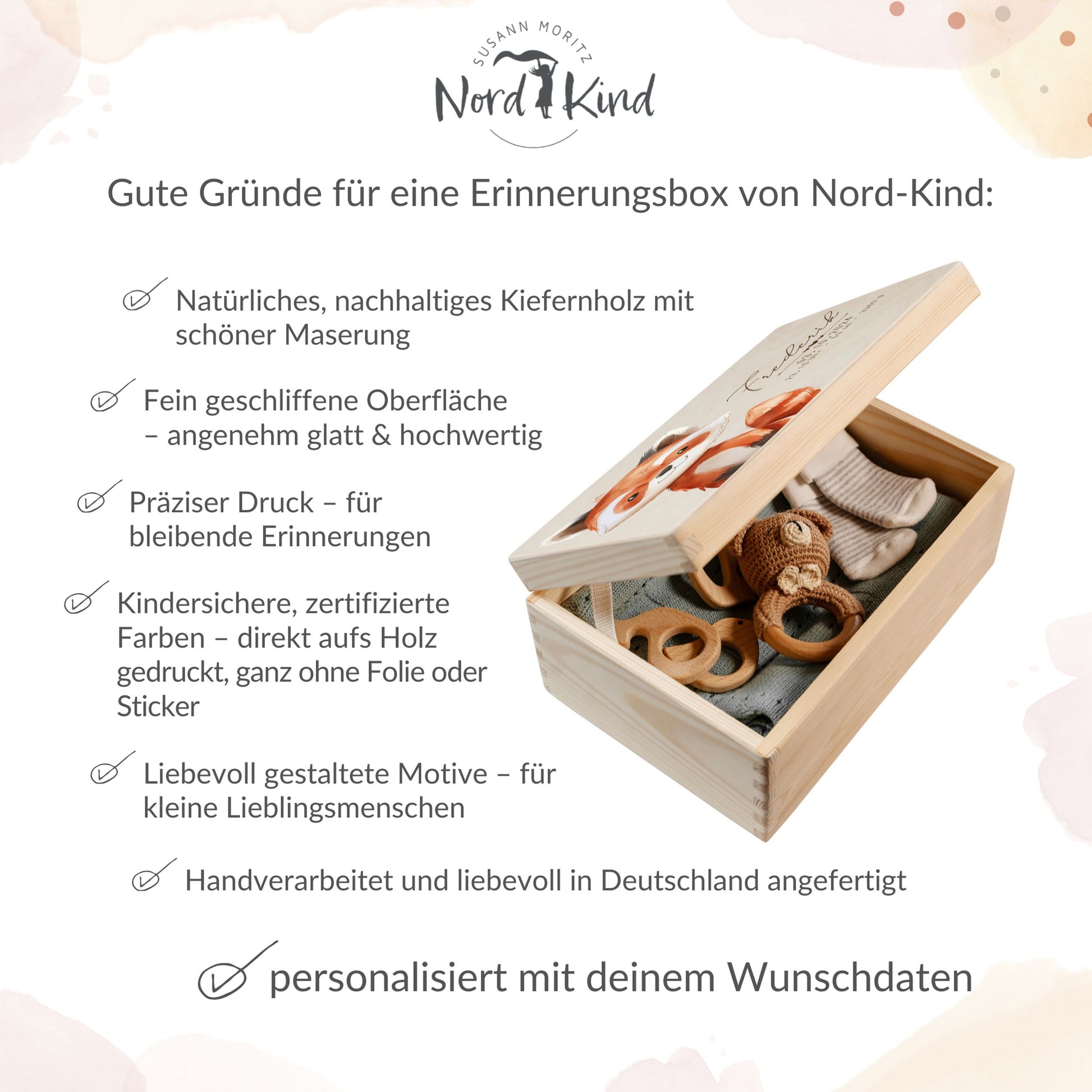 Personalisierte Erinnerungsbox aus Holz mit hochwertiger Verarbeitung und Druck